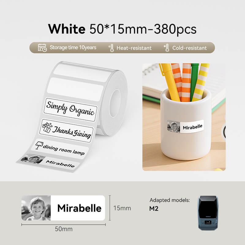NIIMBOT M2/M3 Replacement Thermal Transfer Labels — PET Waterproof, Oil-proof, Tearproof, 8-10 Years Durable for Lab, Office, Jewelry & Cable Organisation