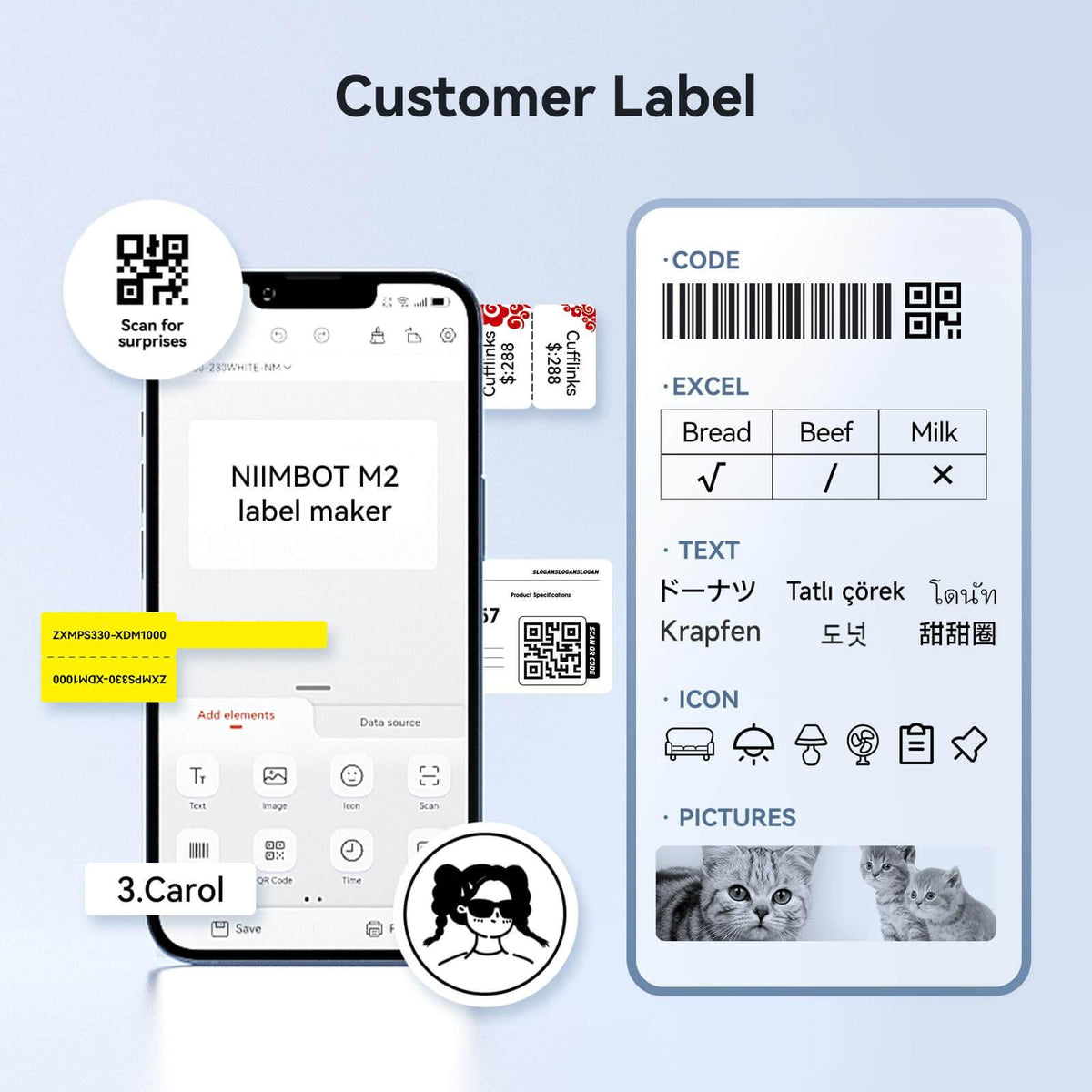 NIIMBOT M2/M3 Replacement Thermal Transfer Labels — PET Waterproof, Oil-proof, Tearproof, 8-10 Years Durable for Lab, Office, Jewelry & Cable Organisation