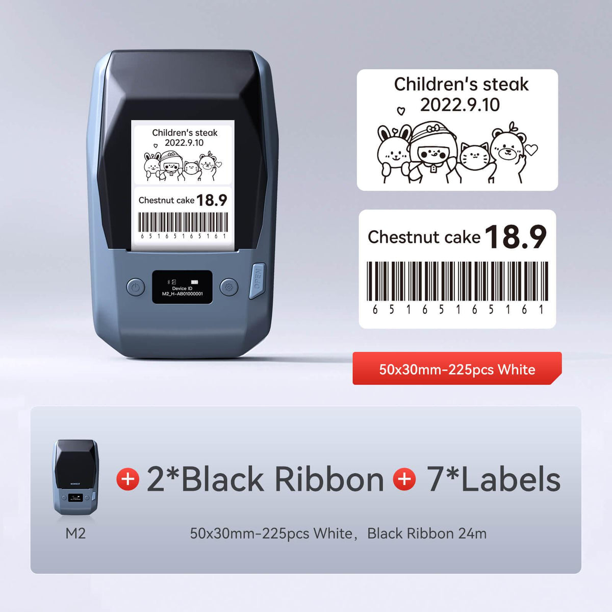 NIIMBOT M2 printer bundle with black ribbon & 50×30mm white price barcode labels