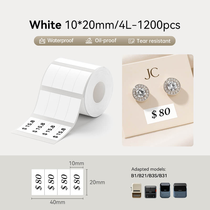 10*20mm 4-up waterproof thermal sticker labels fit NIIMBOT B1 B21 B3S B31