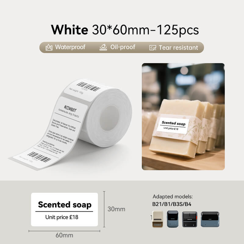 30*60mm oil & tear resistant thermal labels compatible with NIIMBOT B21 B1 B3S B4 printer