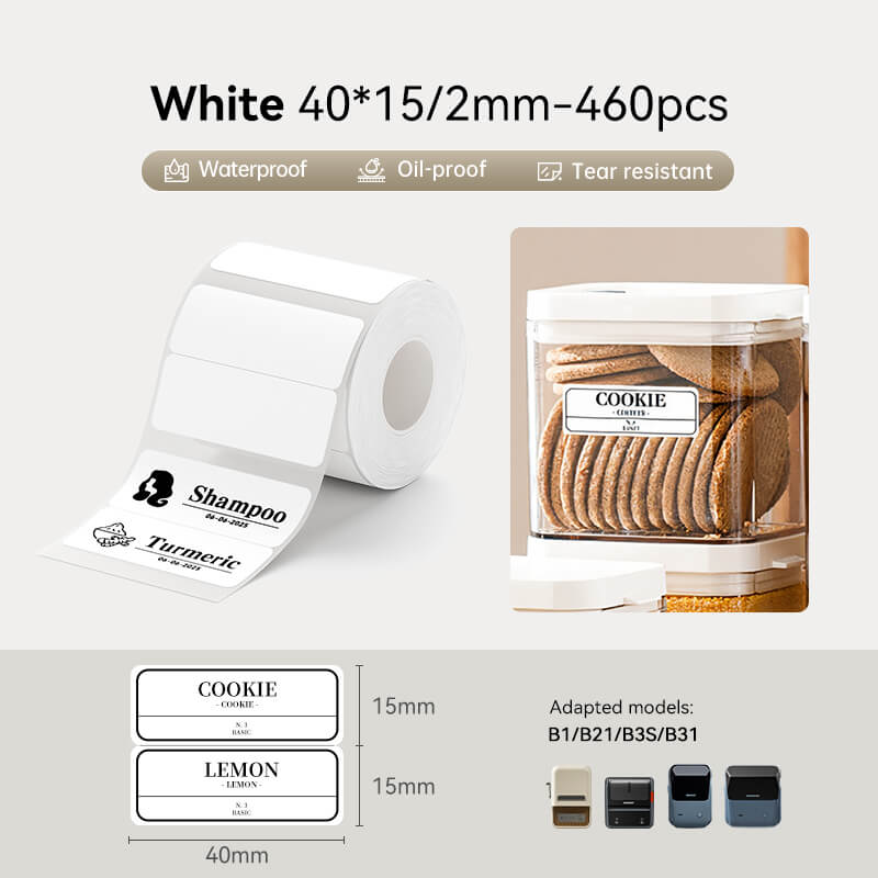 40-15mm two-row white waterproof oil-proof tear-resistant thermal stickers compatible with NIIMBOT B1 B21 B3S B31 printer