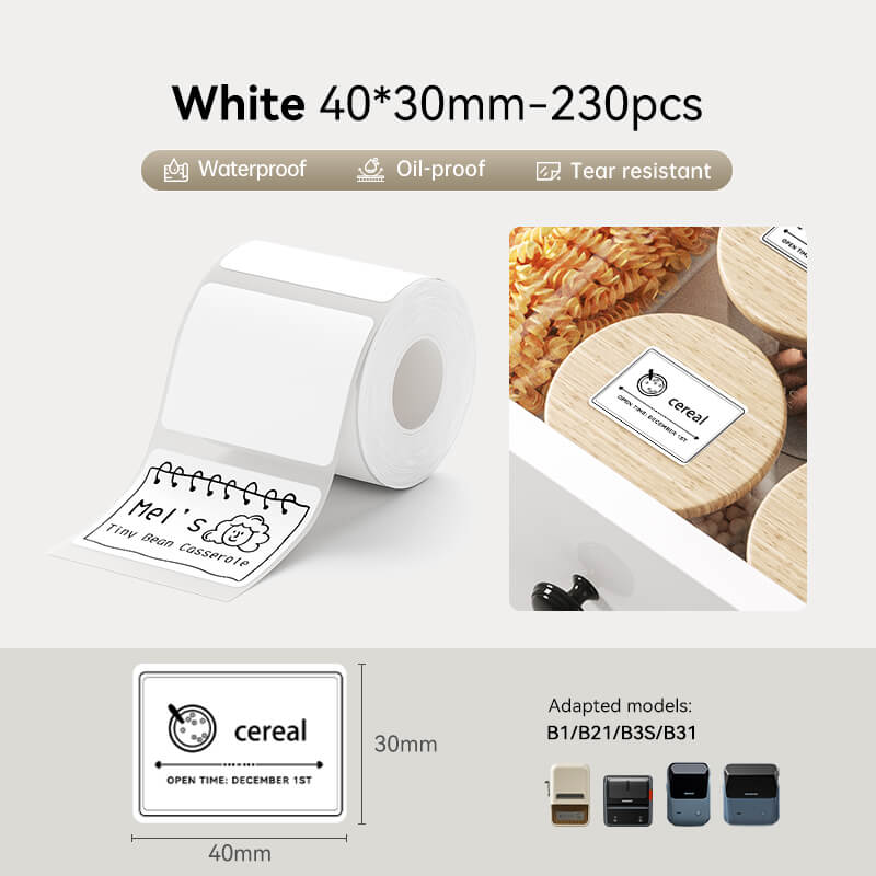 40-30mm white waterproof oil-proof tear-resistant thermal label stickers compatible with NIIMBOT B1 B21 B3S B31 printer