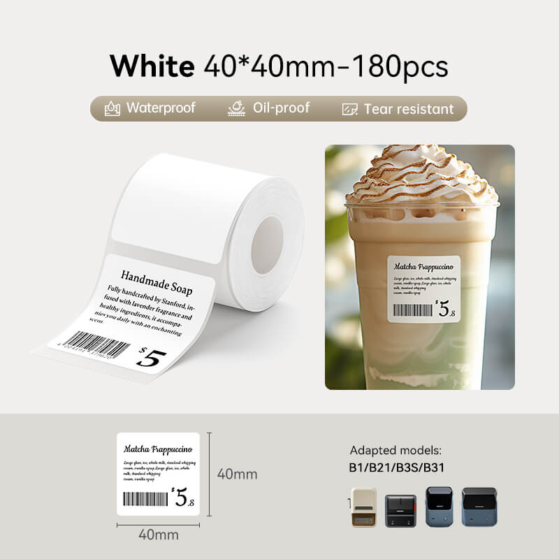 40-40mm white waterproof oil-proof tear-resistant thermal label stickers compatible with NIIMBOT B1 B21 B3S B31 printer