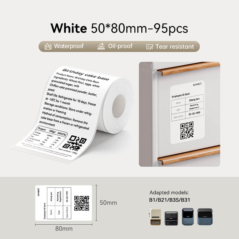 50-80mm white waterproof oil-proof tear-resistant thermal label stickers compatible with NIIMBOT B1 B21 B3S B31 printer