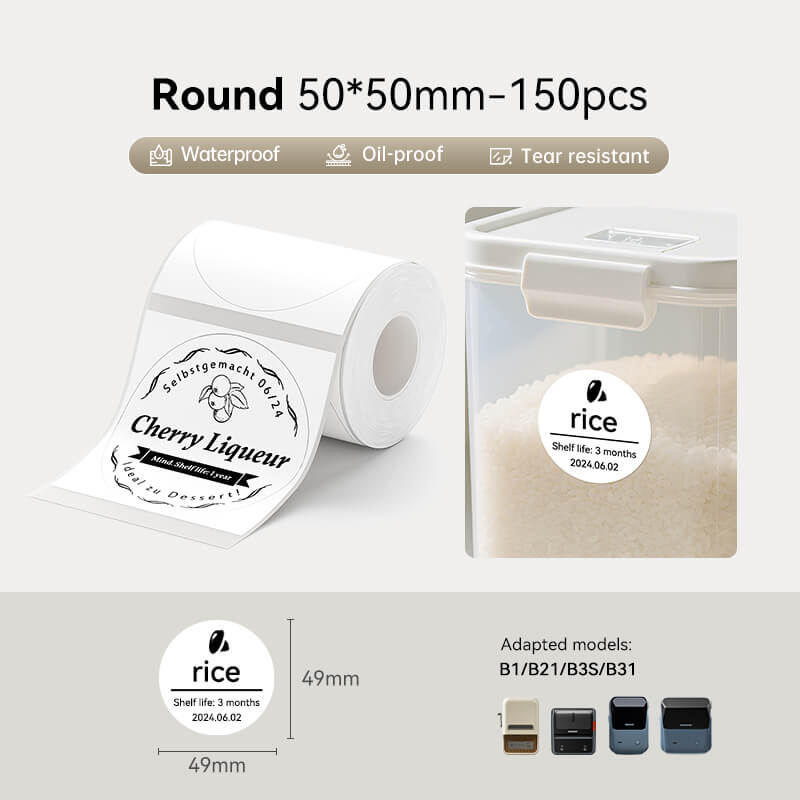 50*50mm circular waterproof thermal labels compatible with NIIMBOT B1 B21 B3S B31 printer