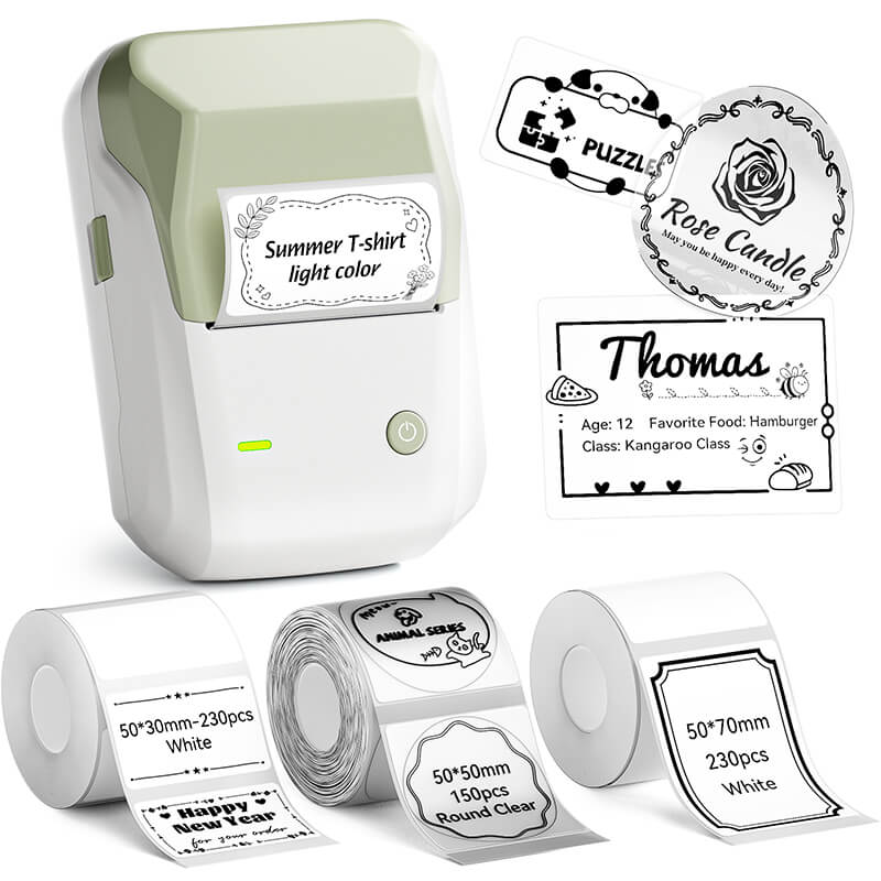 Niimbot B1 Label Printer With 3rolls Labels Green Set 3