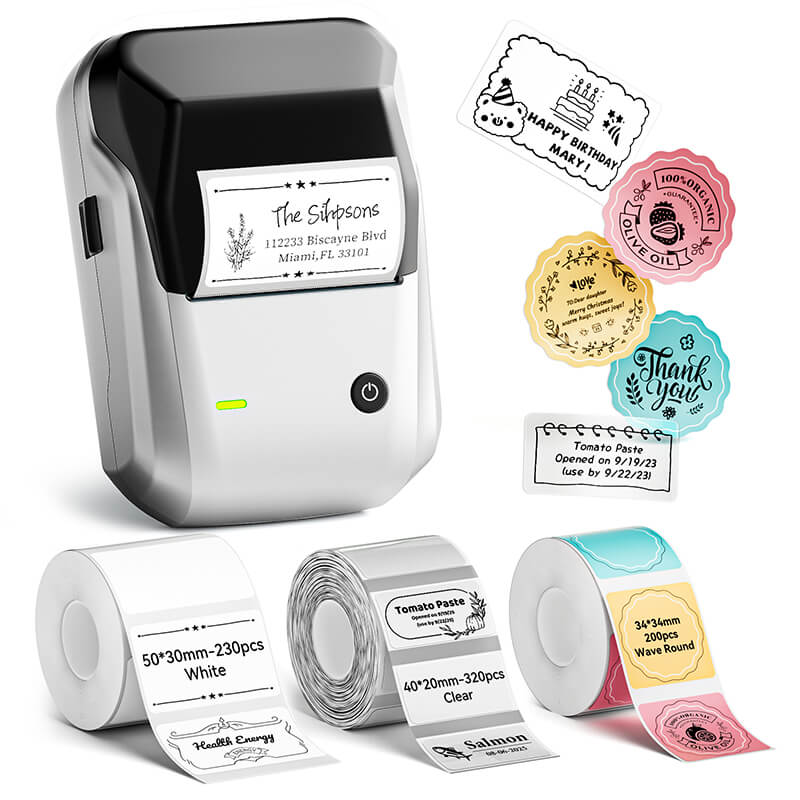 Niimbot B1 Label Printer With 3rolls Labels Silver Set 1