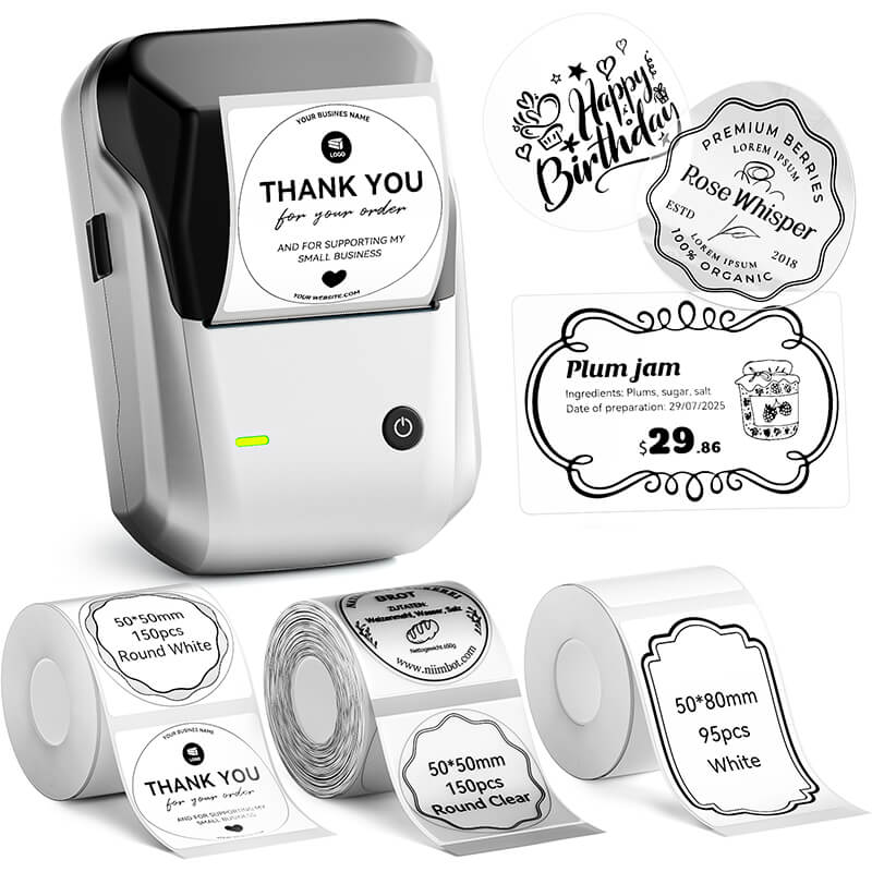 Niimbot B1 Label Printer With 3rolls Labels Silver Set 5