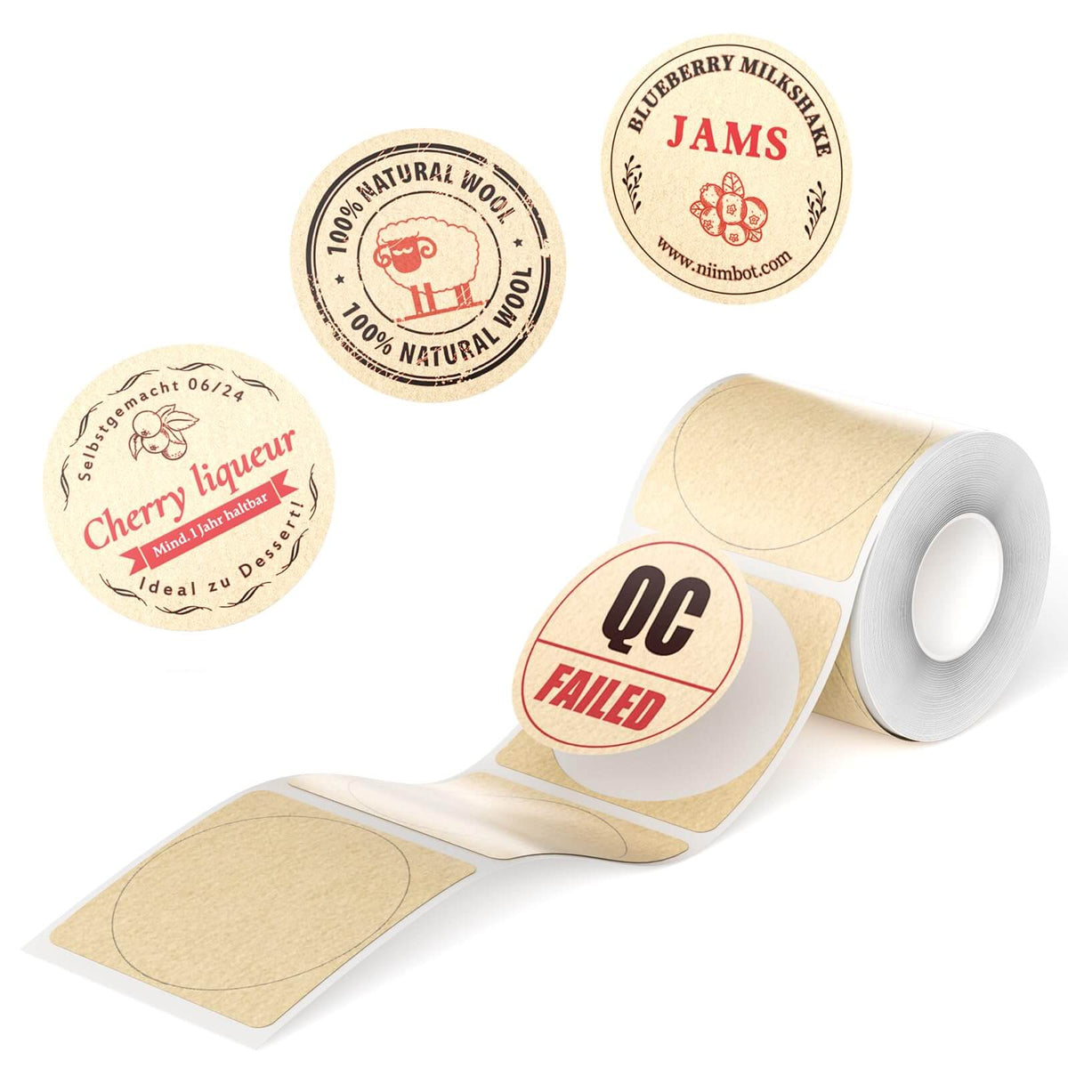 niimbot round kraft paper thermal labels