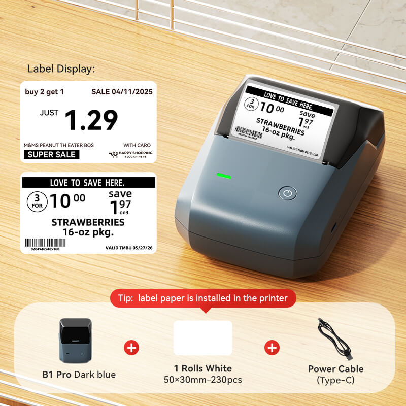 NIIMBOT B1 2" Thermal Label Printer — 203DPI Bluetooth Portable Label Maker for Retail, Office & Small Business