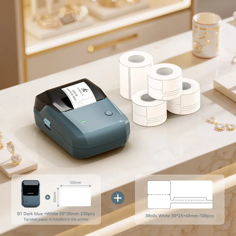 NIIMBOT B1 Jewellery Label Printer Set — 2" Thermal Tag Machine with 3 Rolls Labels for Boutiques