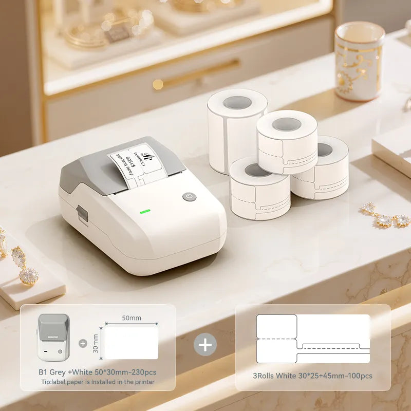 NIIMBOT B1 Jewellery Label Printer Set — 2" Thermal Tag Machine with 3 Rolls Labels for Boutiques