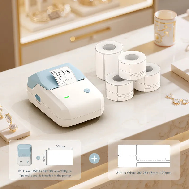 NIIMBOT B1 Jewellery Label Printer Set — 2" Thermal Tag Machine with 3 Rolls Labels for Boutiques