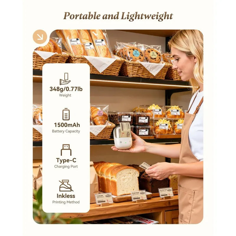 NIIMBOT B2 Pro Smart Label Printer — 2" 300DPI One-Touch Offline Thermal Label Maker with Built-in Clock for Bakery, Café & Restaurant