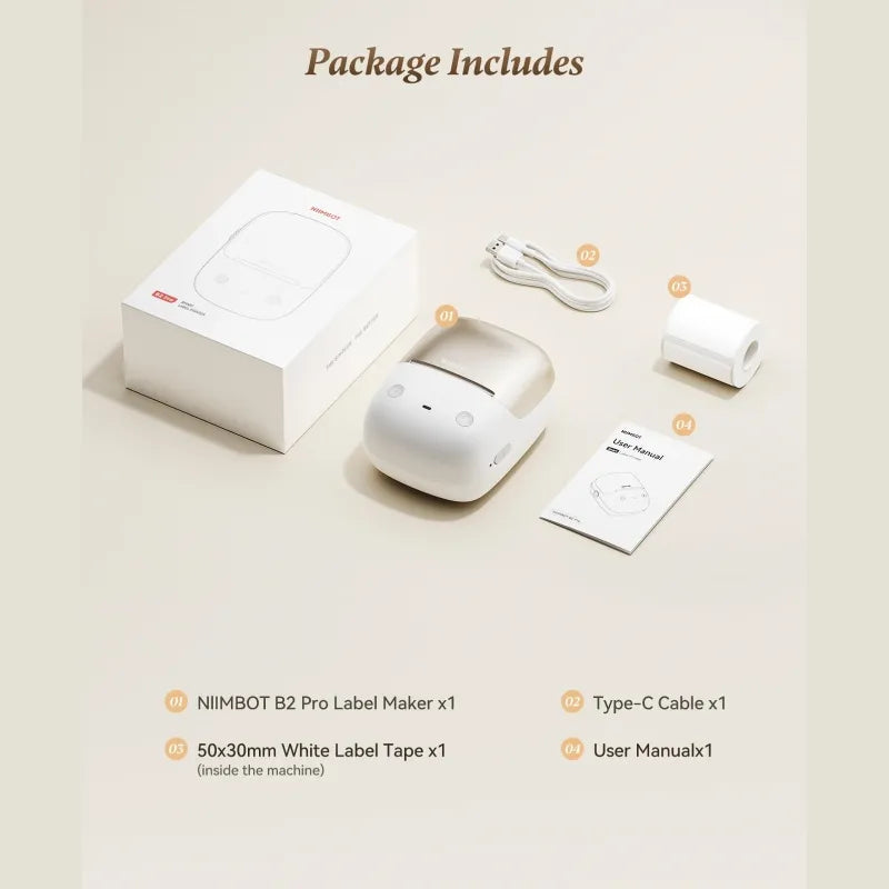 NIIMBOT B2 Pro Smart Label Printer — 2" 300DPI One-Touch Offline Thermal Label Maker with Built-in Clock for Bakery, Café & Restaurant