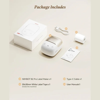 NIIMBOT B2 Pro Smart Label Printer — 2" 300DPI One-Touch Offline Thermal Label Maker with Built-in Clock for Bakery, Café & Restaurant