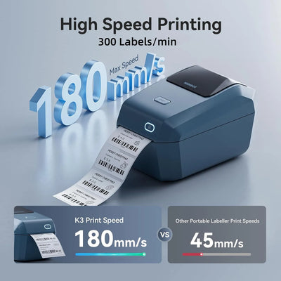 NIIMBOT K3 3" Thermal Label Printer — 180mm/s High-Speed Bluetooth Label Maker for Business