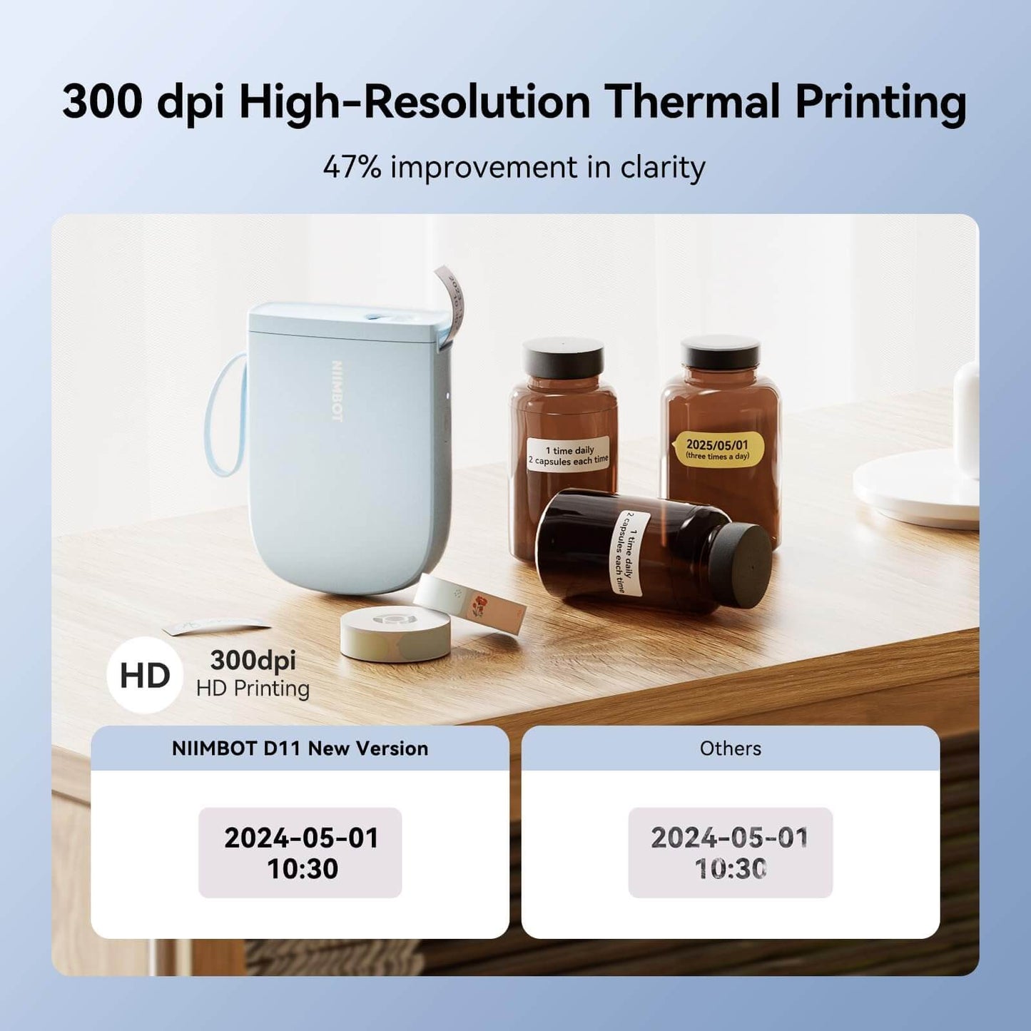 NIIMBOT D11 Mini Label Maker Machine with Tape – Portable Bluetooth Thermal Label Printer for Home, Kitchen, Office & School Organization