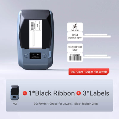 NIIMBOT M2 printer bundle with black ribbon & 30×70mm white jewelry price tags