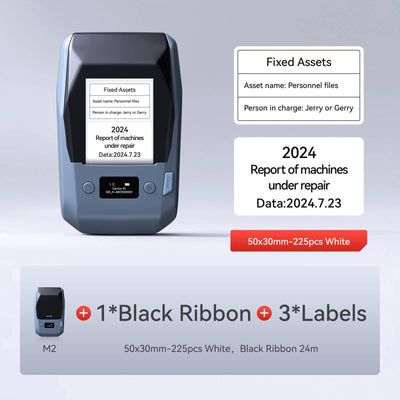 NIIMBOT M2 printer bundle with black ribbon & 50×30mm white fixed asset identification labels