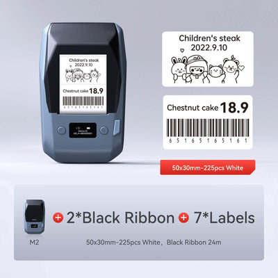 NIIMBOT M2 printer bundle with black ribbon & 50×30mm white price barcode labels