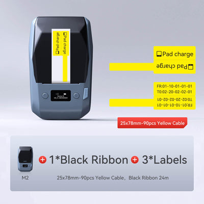 NIIMBOT M2 printer bundle with black ribbon & 25×78mm yellow cable marker labels