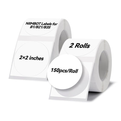 2×2 inches white round thermal sticker labels, 150 pieces per roll, 2 rolls set, compatible with NIIMBOT B1 B21 B3S label maker