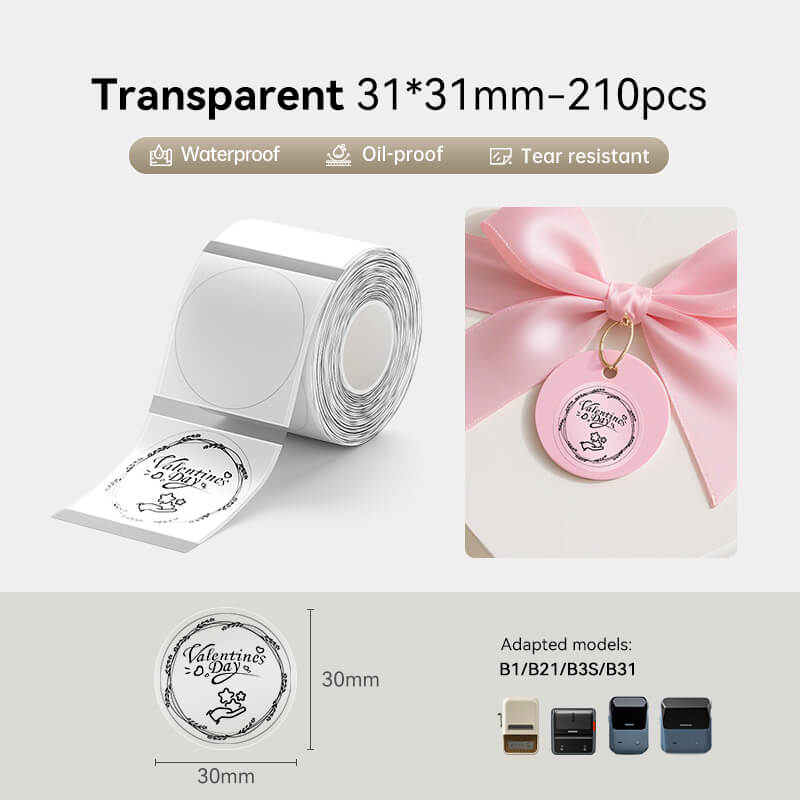 NIIMBOT 31x31mm round transparent thermal labels, waterproof gift seal stickers compatible with B1 B21 B3S B31