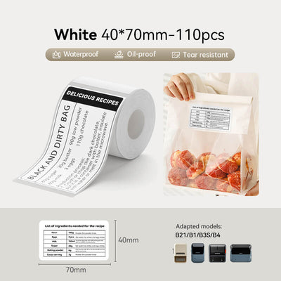 40-70mm white waterproof oil-proof tear-resistant label stickers compatible with NIIMBOT B21 B1 B3S B4 printer