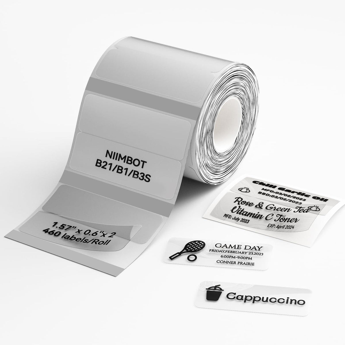 NIIMBOT 40x15mm Clear Thermal Label Tape, 460 Labels Per Roll, Transparent Self-Adhesive Stickers Compatible with B1, B21, B3S Label Printer