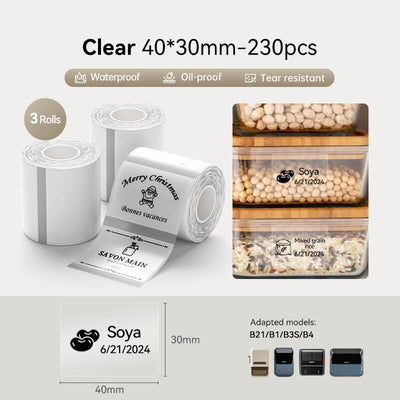 NIIMBOT 40x30mm transparent thermal labels 3 rolls, waterproof food container stickers compatible with B1 B21 B3S B4