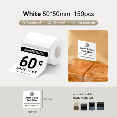 50-50mm white waterproof oil-proof tear-resistant thermal label stickers compatible with NIIMBOT B1 B21 B3S B31 printer