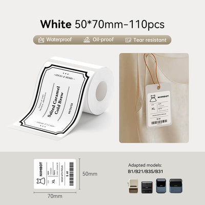 50-70mm white waterproof oil-proof tear-resistant thermal label stickers compatible with NIIMBOT B1 B21 B3S B31 printer