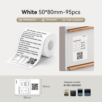 50-80mm white waterproof oil-proof tear-resistant thermal label stickers compatible with NIIMBOT B1 B21 B3S B31 printer
