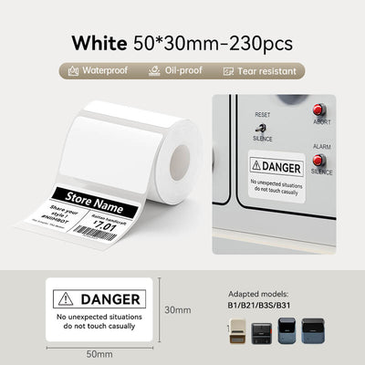 50*30mm waterproof white thermal labels compatible with NIIMBOT B1 B21 B3S B31