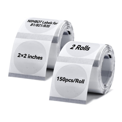 NIIMBOT 50x50mm round transparent thermal labels 2 rolls, waterproof circular sticker paper compatible with B1 B21 B3S