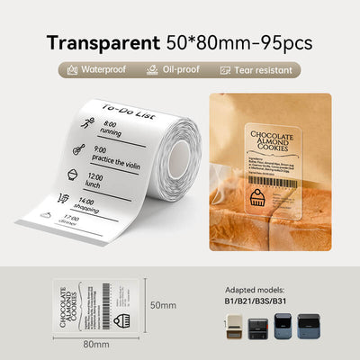 NIIMBOT 50x80mm transparent thermal labels, waterproof bakery & daily note stickers compatible with B1 B21 B3S B31