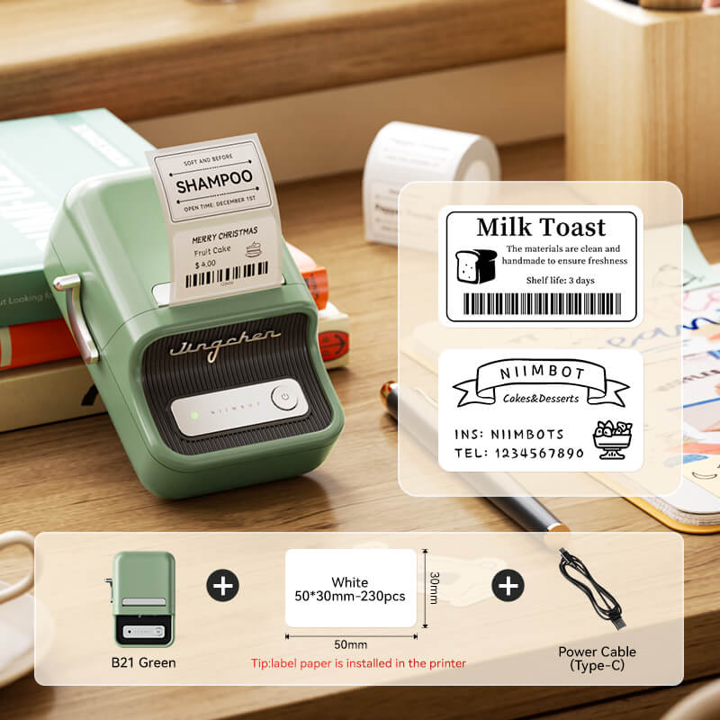 NIIMBOT B21 Bluetooth Thermal Label Printer — 2" Wide, 60mm/s High-Speed for DIY