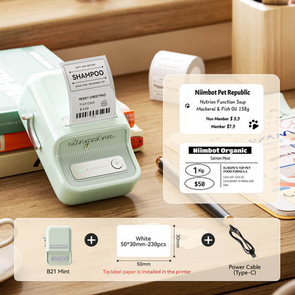 NIIMBOT B21 Bluetooth Thermal Label Printer — 2" Wide, 60mm/s High-Speed for DIY