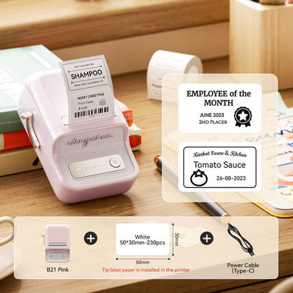 NIIMBOT B21 Bluetooth Thermal Label Printer — 2" Wide, 60mm/s High-Speed for DIY
