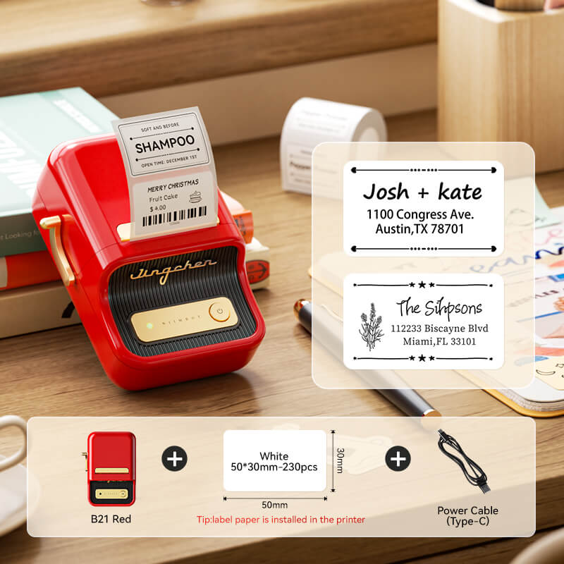 NIIMBOT B21 Bluetooth Thermal Label Printer — 2" Wide, 60mm/s High-Speed for DIY