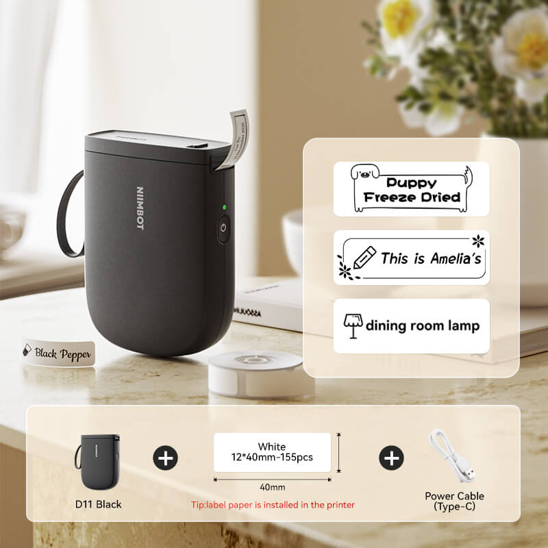 NIIMBOT D11 Portable Bluetooth Label Maker — 300DPI Thermal Mini Printer for Home, Office & School