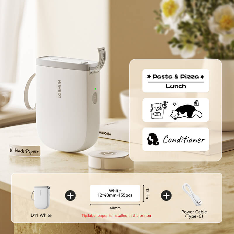 NIIMBOT D11 Portable Bluetooth Label Maker — 300DPI Thermal Mini Printer for Home, Office & School