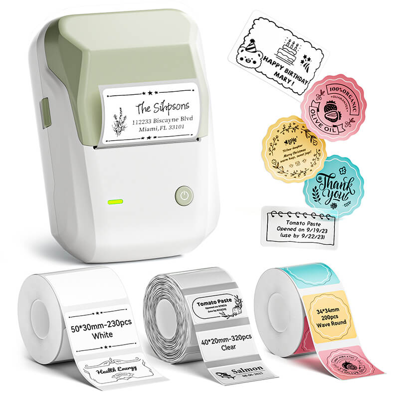 Niimbot B1 Label Printer With 3rolls Labels Green Set 1