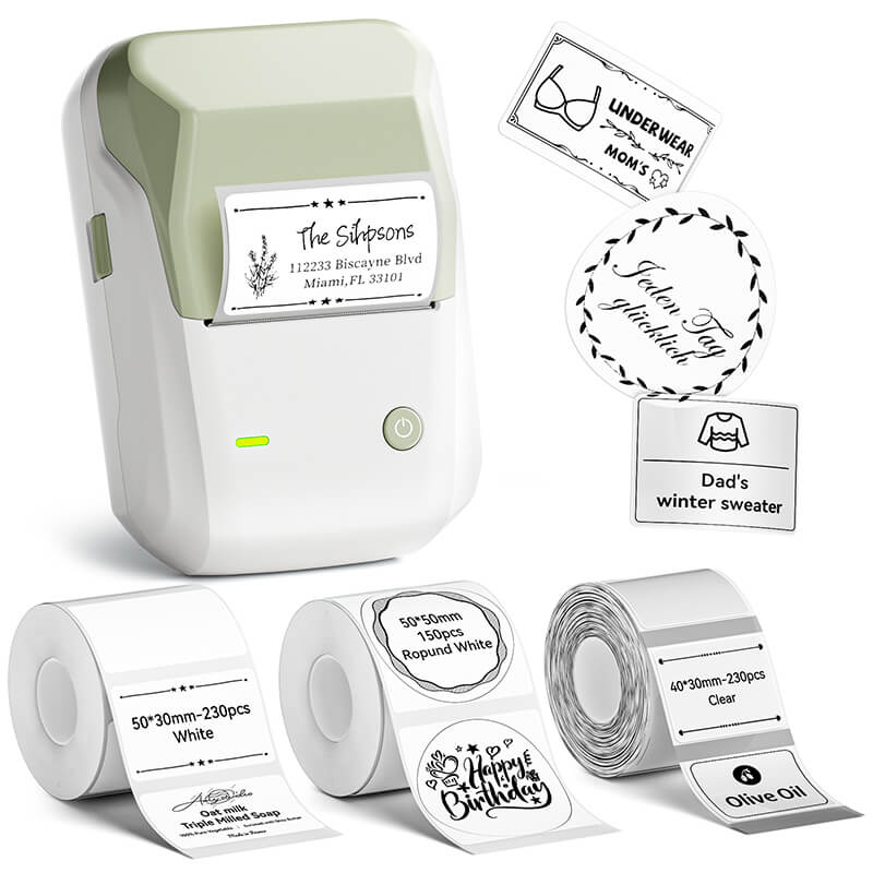 Niimbot B1 Label Printer With 3rolls Labels Green Set 2