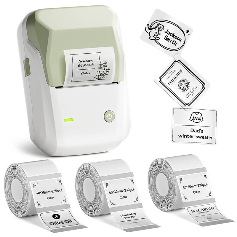 Niimbot B1 Label Printer With 3rolls Labels Green Set 8