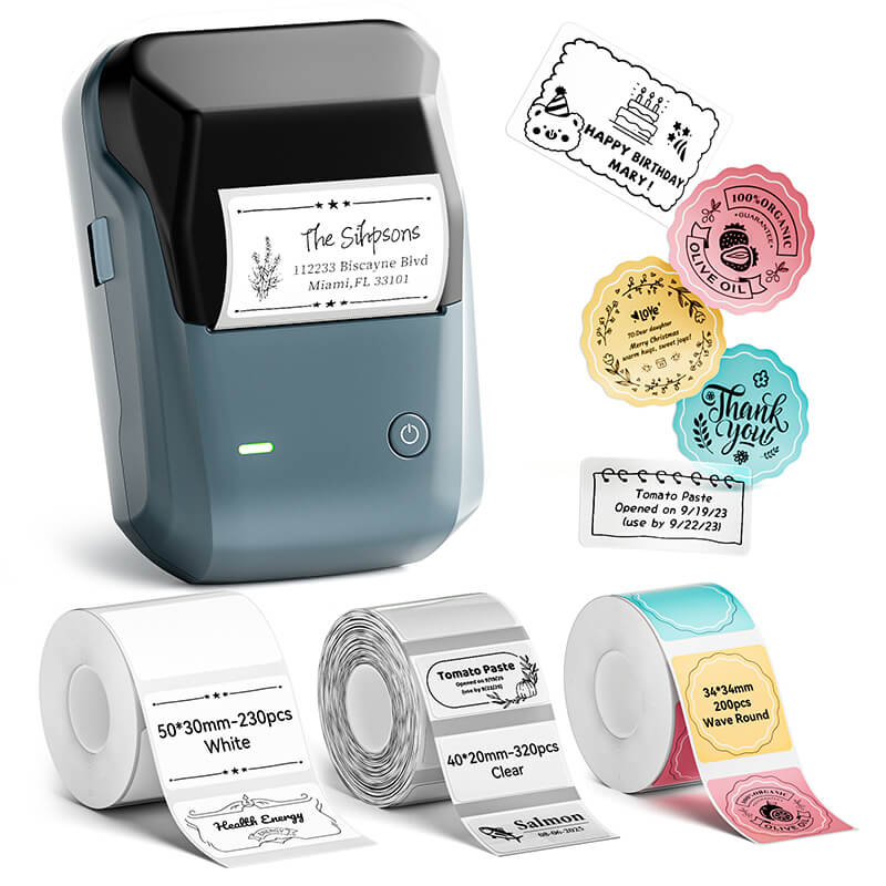 Niimbot B1 Label Printer With 3rolls Labels Lake Blue Set 1