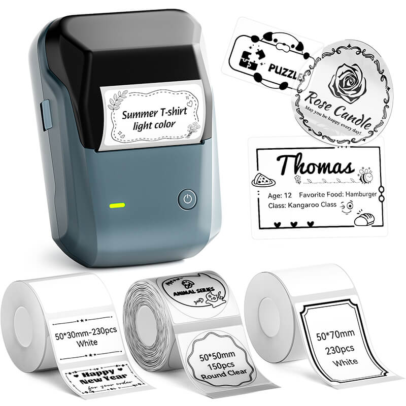 Niimbot B1 Label Printer With 3rolls Labels Lake Blue Set 3