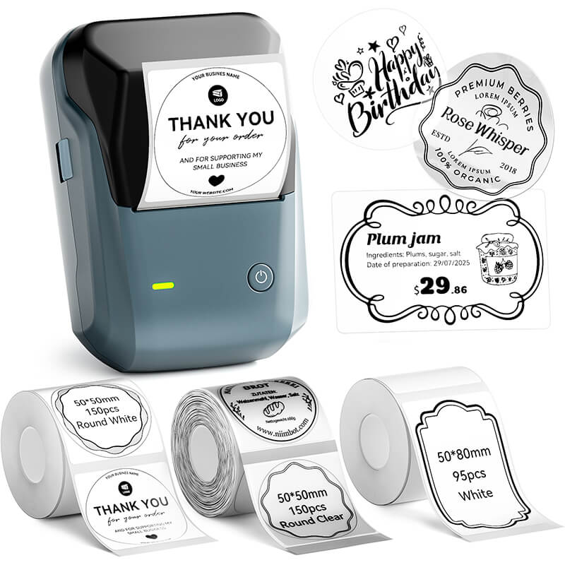 Niimbot B1 Label Printer With 3rolls Labels Lake Blue Set 5